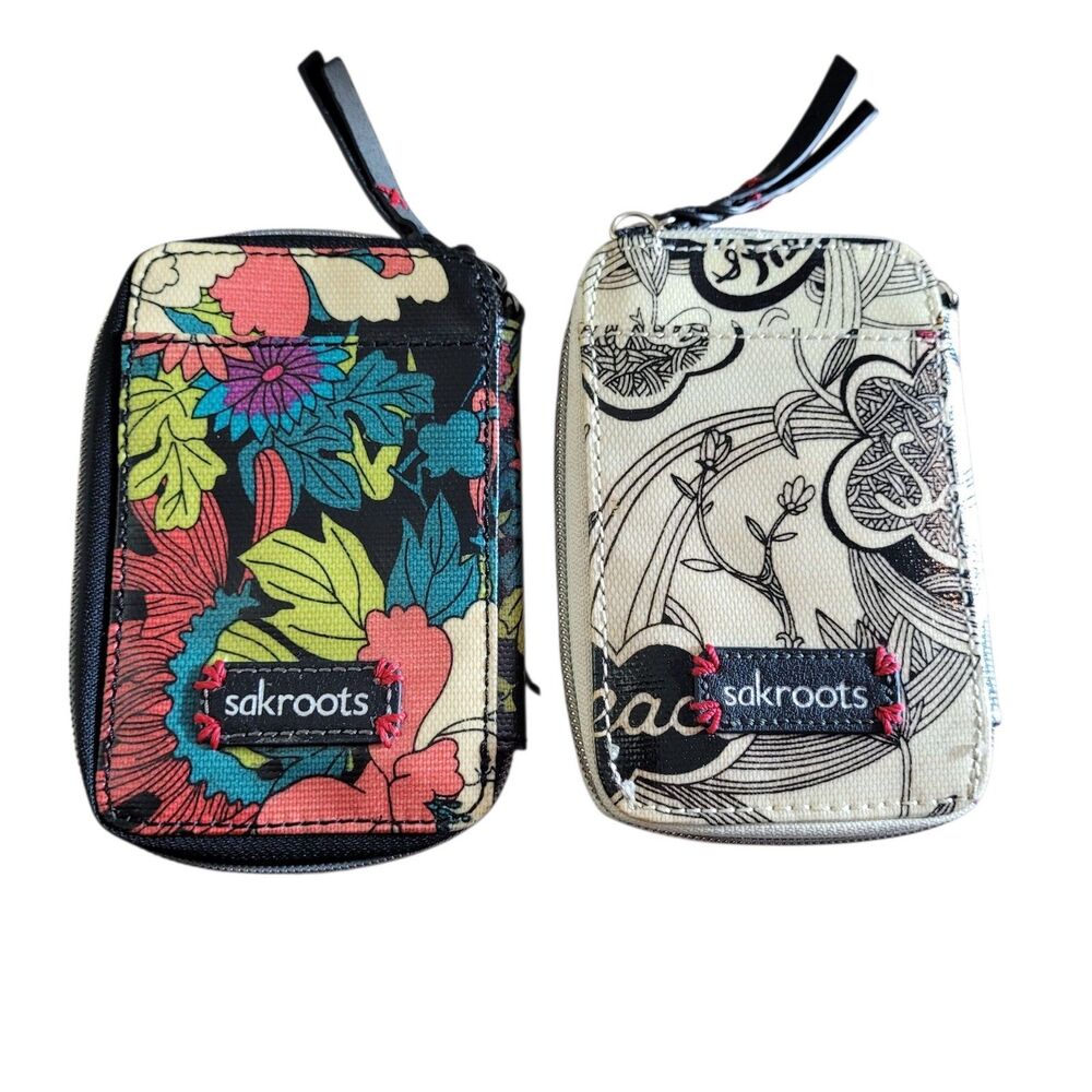 Sakroots Organizer Wallets Set of 2 Colorful Floral Birds Boho Hippie Peace EUC